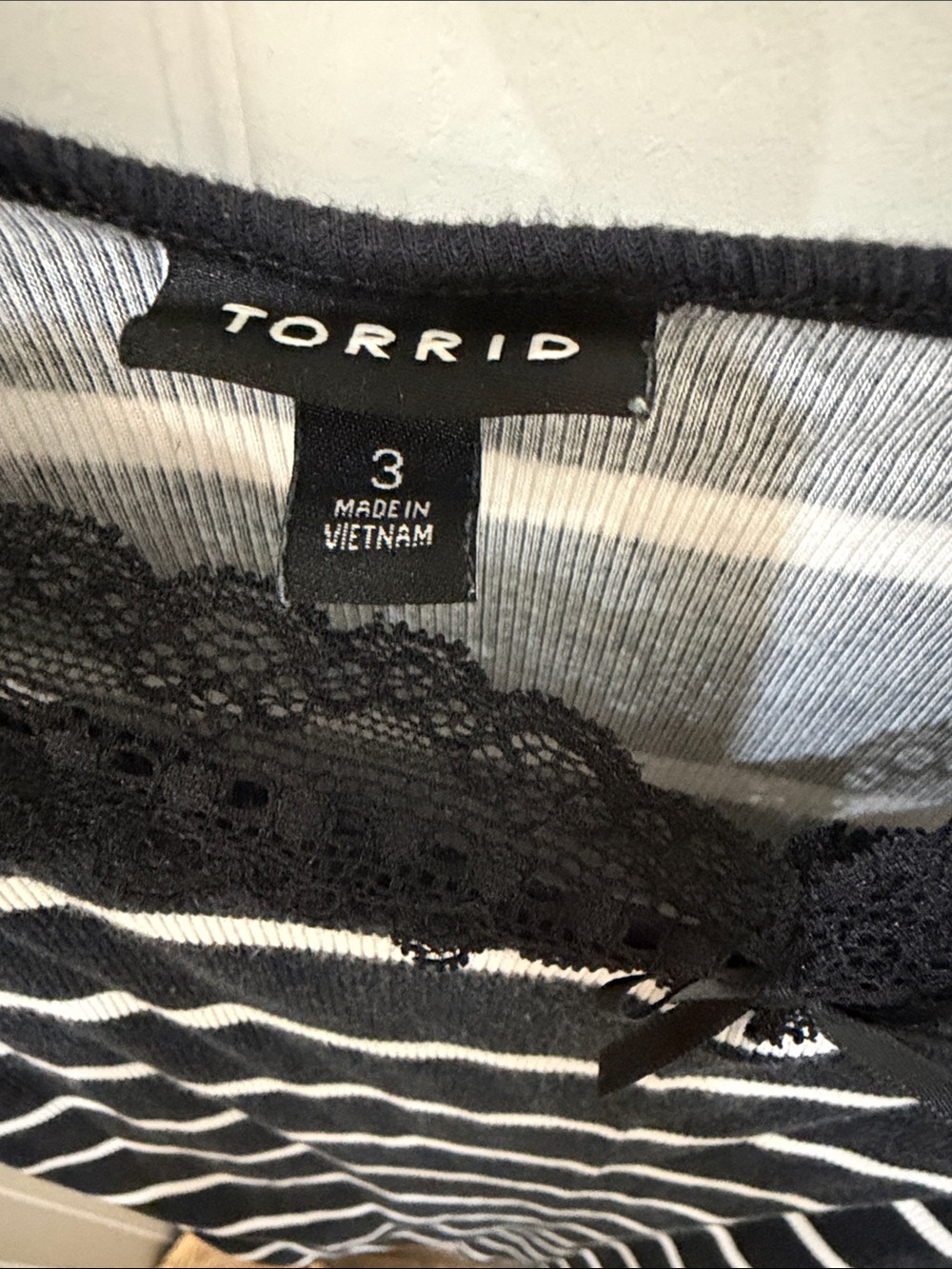 Torrid Black & White Striped Lace-Trim Tank - Picture 2 of 3